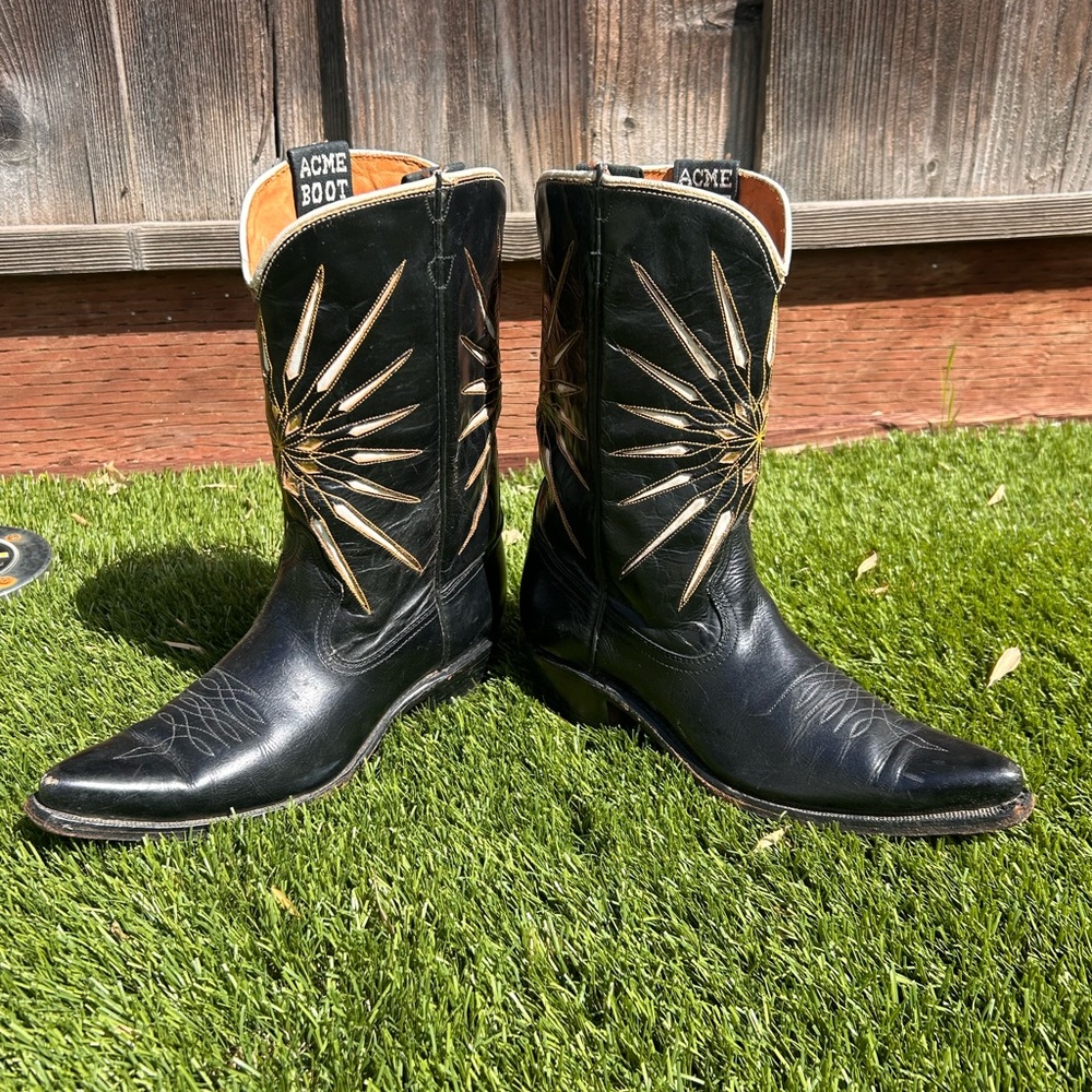 ACME Black and Gold Cowboy Boots - Picture 3 of 7